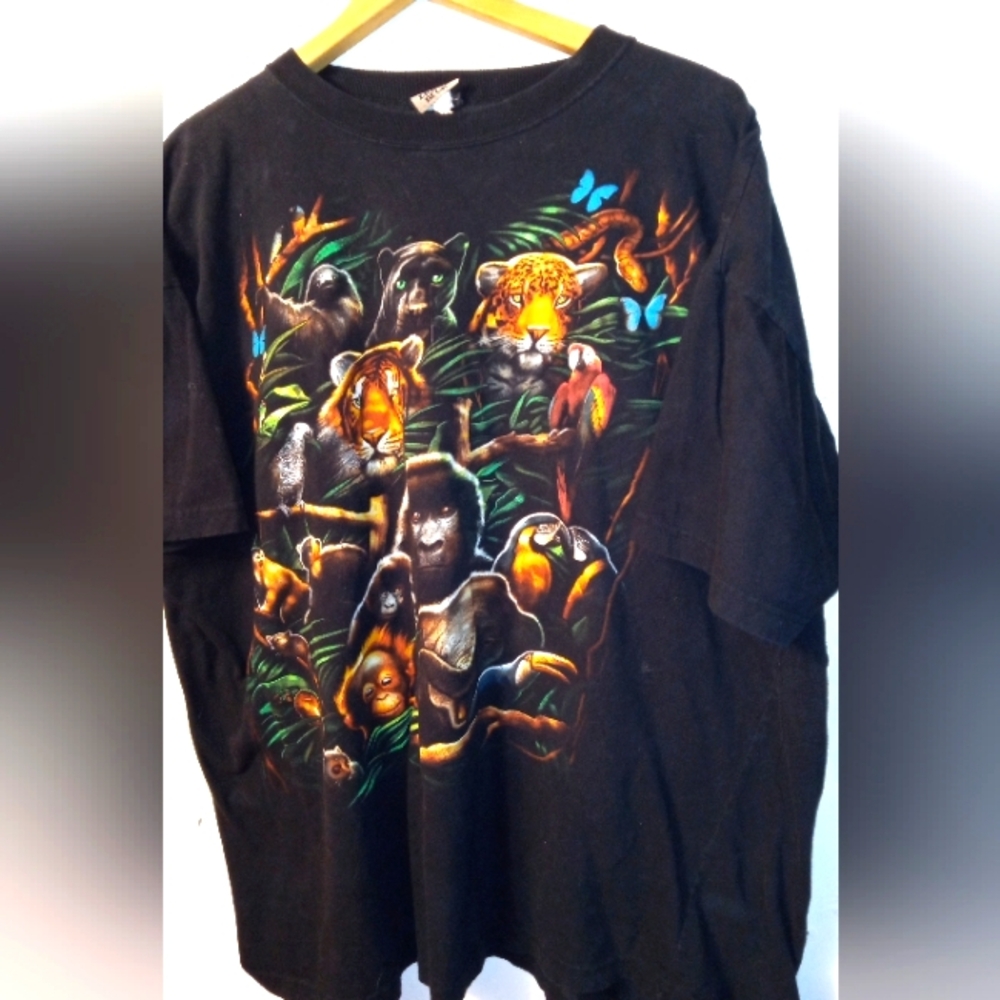 🐯 JUNGLE ANIMALS GRAPHIC TEE OVERSIZED WOMEN'S SIZE 3X LIQUID BLUE